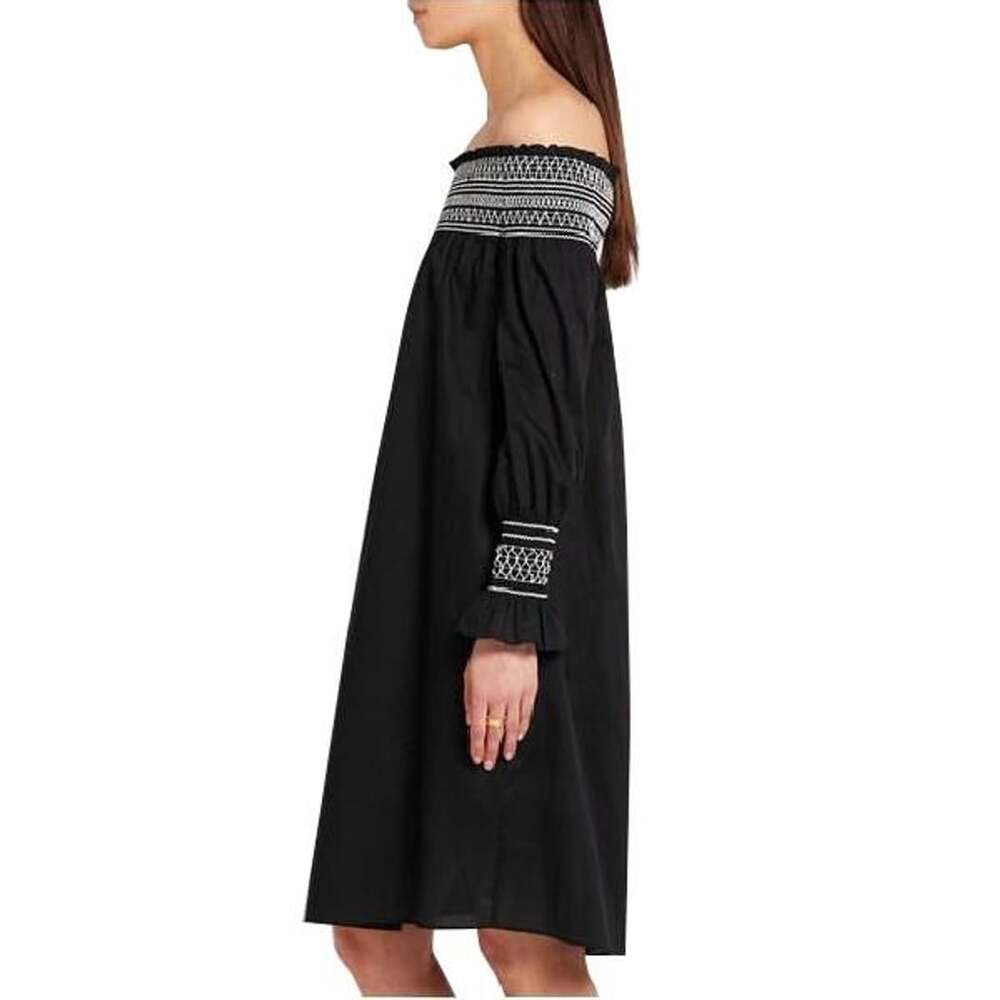 Maje Raffy Off-the-Shoulder Dress Size 2 Black Cotton - Picture 2 of 12